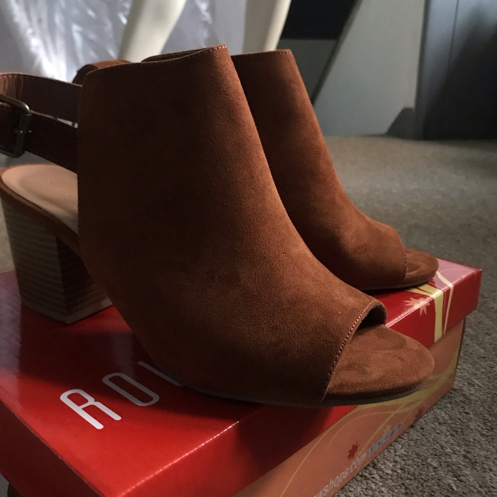Chestnut Suede Open Toe & Heel Bootie